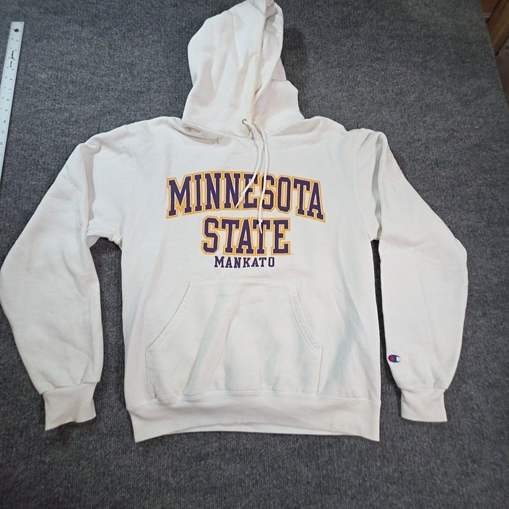 Minnesota State Mankato Hoodie Mens Medium White NCAA College Champion Fleece